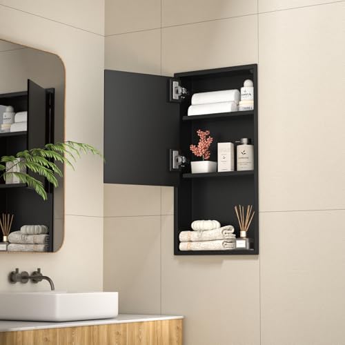 Bernkot Wandnische Dusche Edelstahl, 60 x 30 x 10 cm Duschnische mit Tür, Unterputz Nishce für Badezimmeraufbewahren,Medizinschrank, Hausapotheke mit 3 Ebenen,Schwarz