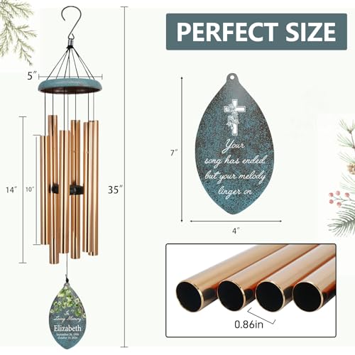 Image of ASTARIN Personalized Memorial Gifts Wind Chimes, Sympathy Customized Wind Chimes in Loving Memory of Dad /Mom, Memorial Gifts for Loss, 35inch Wind Chime Deep Tone for Outdoor, Produced in Texas