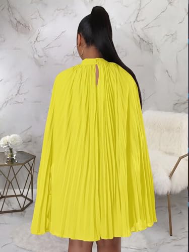 Image of Women's Casual Cape Sleeve Pleated Split Short Dress Loose Fit Cocktail Party Flowy Dress
