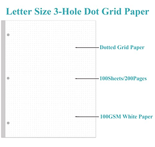 A4 Dotted Refill Paper, 3-Hole Dot Grid Filler Paper, 100Sheets / 200Pages Loose-Leaf Paper, 100Gsm White Paper, 8.5'' X 11'' #TOP1