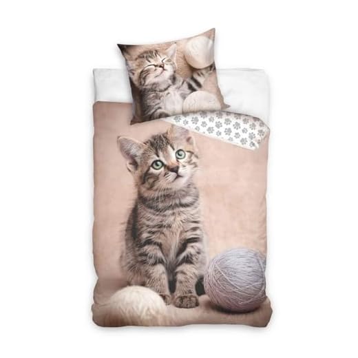 Herding Bettwäsche Katze, Kopfkissenbezug 80 x 80 cm mit Wende-Motiv, Bettbezug 135 x 200 cm, Mit Knopfleiste, 100% Baumwolle 9 Bettwäsche-Set mit Katze 135x200 80x80 Wendebettwäsche Bettzeug Kater Kitten Cat