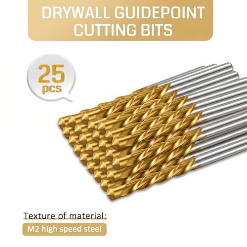 25 Pcs Drywall Cutting Bit, 1/8 Inch Spiral Rotary Cut Out Bits, Titanium Coated High Speed Steel Drywall Router Bits for Drywall and Gypsum Board Cutouts, Outlet Boxes, Wall Openings by aqanibity - Used condition - Image 2