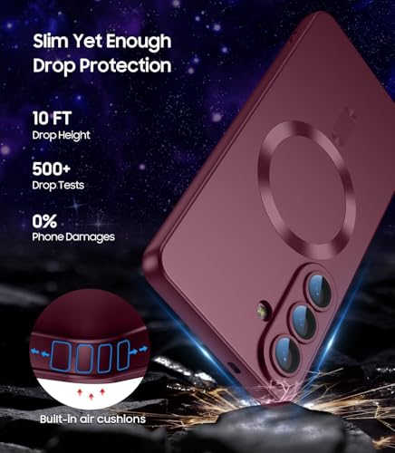 Image of DIZORO Samsung A37 Case, Compatible with Mag Safe Back Cover, Matte Luxury Metallic Luster Flexible TPU Wireless Charging Shockproof Case with Camera Protector Lens (Wine)
