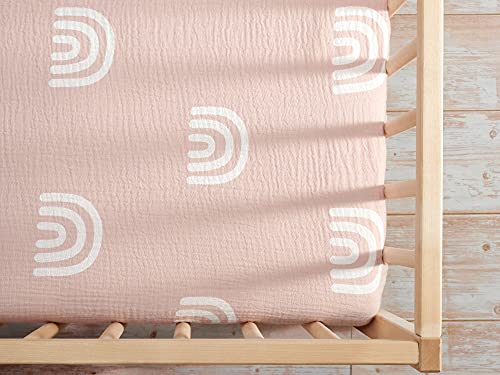 Image of Meracorallo Muslin Pack and Play Fitted Sheet, 100% Cotton, Rainbow