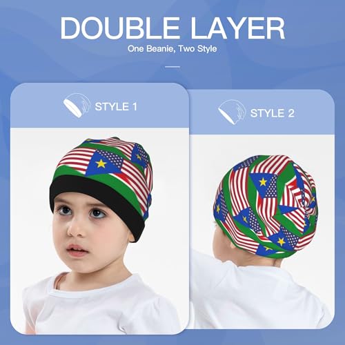 American Flag and South Sudan Flag Kids Leisure Elastic Knitted Hat Junior Large Size Knit Cap Child Beanie Black3