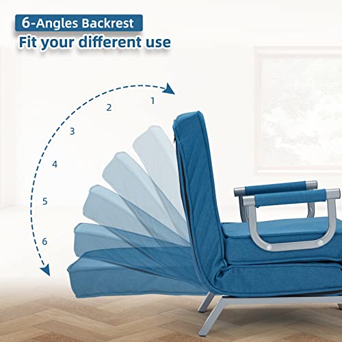Hupmad Convertible Sofa Bed Sleeper Chair,Tri-fold Upholstered Armchair Sleeper with Pillow,Folding Leisure Chaise Lounge Couch with 6 Angle Adjustable Backrest,Single Lazy Bed for Office Apartment