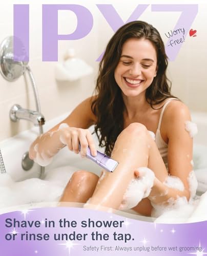 Bikini Trimmer for Women - Painless Electric Razors for Silk Skin,Cordless Electric Shaver for Trip,Replaceable Trimmer for Women,IPX7 Waterproof & Easy Cleaning,Ceramic Blade,USB Charge Dock Purple - Image 5