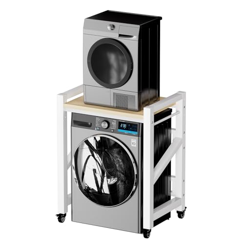 WPPTNSFY Washing Machine Cabinet, Washing Machine Shelf, Shelf Over Washing Machine, Stacking Kit for Washing Machine and Dryer, 3 Height Adjustable (White with Wheels)