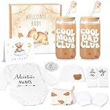 New Parents Gifts for Couples, Gender Reveal Gift for First Time Parents to Be, Unique Baby Shower Gifts with New Mom and New Dad Glass Cups, Pregnancy Announcement Basket for Expecting Mom