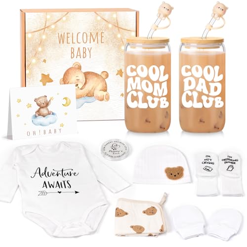 New Parents Gift Basket with Glass Cups