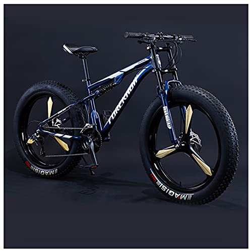 MEVZHH Bicicletas de Montaña de 26 Pulgadas Niños Adultos Niñas Neumáticos Gordos Bicicleta de Sendero de Montaña Antideslizante Bicicletas Fuera de Carretera Negro 5 Habló/Azul 3 Habló/7 Velocidad