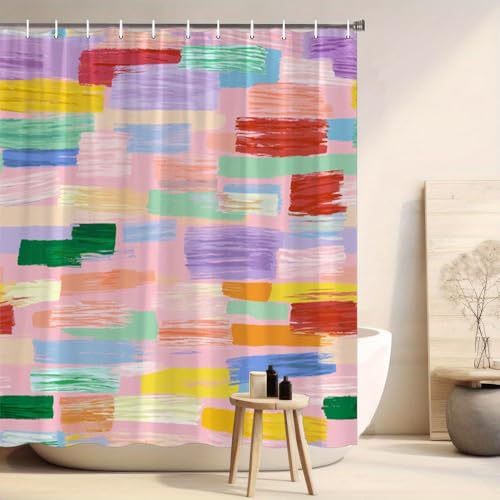 Rideau de douche à motifs géométriques de rectangles colorés en superposition 140x220 - 4