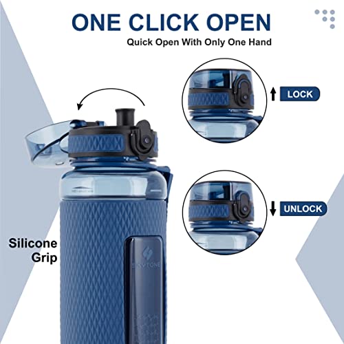Image of SKYTONE Water Bottle 1 Liter For Office, Leak Proof & BPA Free Tritan Plastic Reusable Water Bottles, Ideal Gift for Travel Gym fitness Running School With Silicon Grip (Blue)