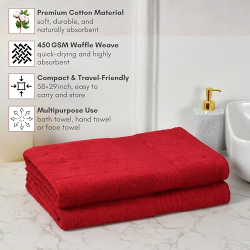 Image of Mafatlal Joy Bath Towel Combo - Pack of 2 | 58 x 29 inch Large Size | Soft Cotton | Quick Dry | Highly Absorbent | 450 GSM | Red | Bath Towel Large Size for Men