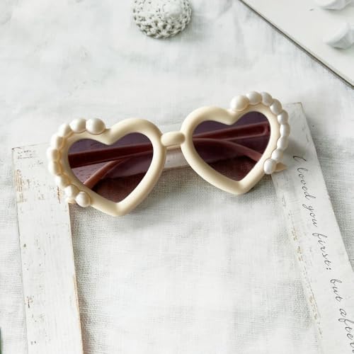 Image of Ridering Toddle Girl Peal Heart Sunglasses,UV 400 Protection for Toddler Party Beach Shades Age 2-8