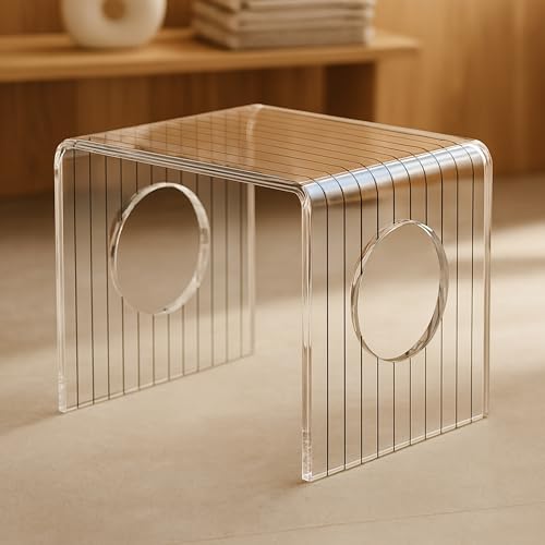 Image of Acrylic Bathroom Stool /Patla 12 * 15 * 12 inch(l*b*h) Color- White,Matt,Smoke,Clear,Clear with Black Stripes (Clear with Stripes)