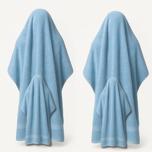 Awiku Set de 4 Toallas de Baño - 2 Grandes y 2 de Lavabo, 100% Algodón Premium - 2 de Ducha 100x150 cm y 2 de Manos 50x100 cm, Super Absorbente, 380 gsm - Secado Rápido (Azul Claro)