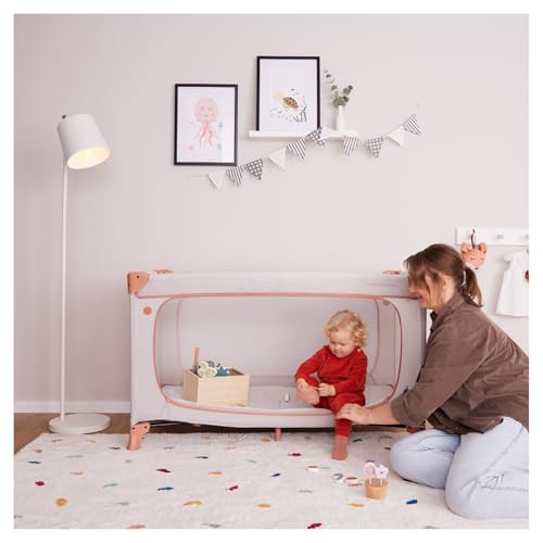 hauck Dream N Play Plus, Dusty Blue - Kinderreisebett mit Transporttasche - Großer Schlupf zum Spielen - Klein Zusammenklappbar - Baby Reisebett Kleinkind ab Geburt bis 15 kg