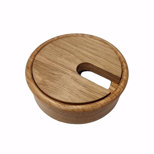 Gedotec Pasacables de madera de roble lacada | Plain | 1 pieza redonda de orificio para cables | Diámetro de perforación de 80 mm | Guía de cables para pegar en la encimera | Canal de escritorio