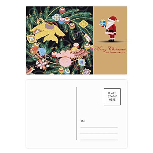 Cartes de Remerciement Peinture Japonaise au Design Fleur et Père Noël Raffiné