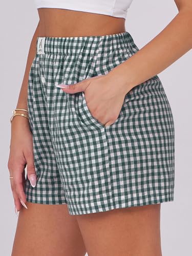 Image of ANRABESS Boxer Shorts for Women Gingham Pajama 2026 Summer Casual Lounge Sleep Plaid Shorts Y2K Beach Bottoms