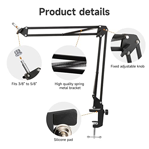 For HyperX Quadcast S Boom Arm - Upgraded Mic Stand with Mic Cover, Adjustable Scissor Boom Arm for Hyperx QuadCast S Shure SM7B MV7 Blue Yeti Fifine AM8 K669B SoloCast AT2020 and Other Microphone