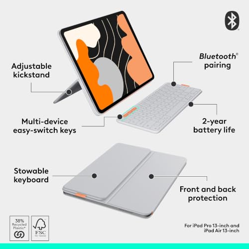Image of Logitech Flip Folio Keyboard Case 13-inch iPad Pro and Air, Off-White