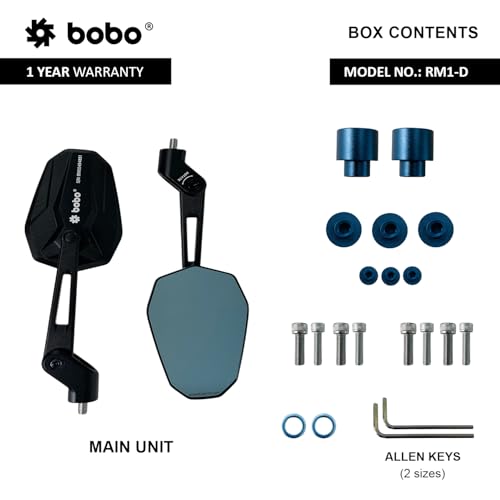 Image of BOBO RM1-D Premium Motorcycle Rearview Mirror, Anti-Glare, Anti-Fog, 360-Degree Rotation, Multi-Angle Adjustable