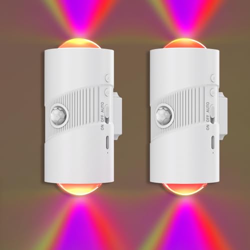 Rechargeable RGB Motion Sensor Night Light, Color Changing LED Night Light with Stick-on Magnet, 4-Level Adjustable Brightness, Nightlights for Bedroom, Bathroom, Hallway, Stairs, Closet, 2-Pack