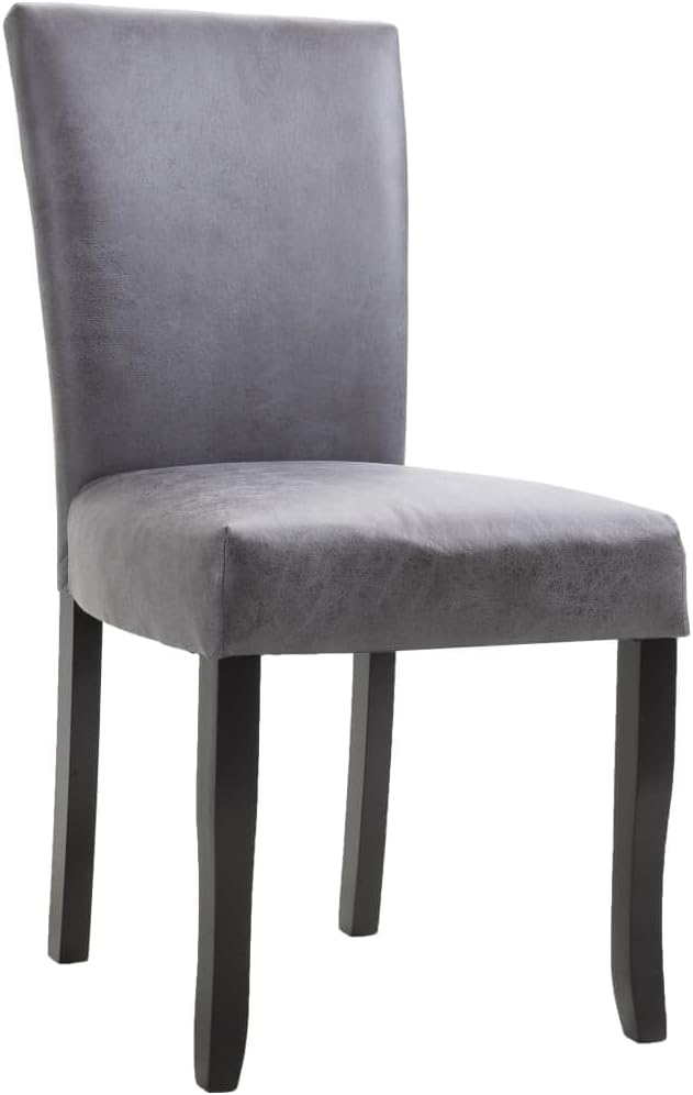 vidaXL Modern Dining Chairs in Gray Faux Suede Leather Upholstery with Solid Wooden Legs, Set of 2, Comfortable and Stylish for Formal and Relaxed Dining.