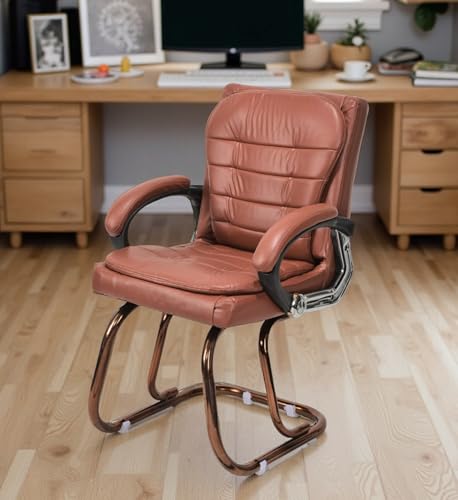Image of GOYALSON Deluxe Cushioned Office Home Study Chair with Chrome Durable Frame and Cushioned seat Back (1, Brown, Copper Coated Double Pipe Frame)