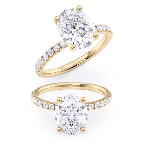 2 to 6 Carat Oval Moissanite Engagement Ring - 1/4 Carat Round Natural Diamond - 14K Gold (G-H/VS, G-H/SI, cttw, DEW) Wedding Promise Ring for Women Size 4 to 11 Made in USA