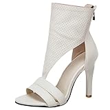 Women Stiletto Sandals Open Toe, Fashion Dress High Heels Zip, 3994SBW Beige Size 8 US/40
