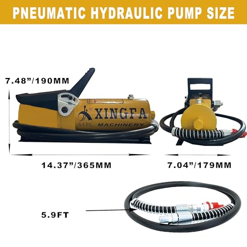 Image of Air Hydraulic Pump 10,000 PSI 0.45 Gal Reservoir NPT 3 /8 inch Oil Outlet, NPT 1 /4 inch Inlet, Hydraulic Pump Air Hydraulic Foot Pump Made of Aluminum with Air Line Lubricator, Yellow