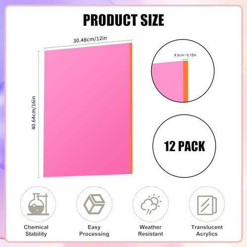 Image of Lesnlok Colored Acrylic Sheets 1 /8 inch Thick 3mm 12 Pack 12 x 16 Clear Colored Plexiglass Sheets,for Sign,Craft,Painting,Laser Cutting,DIY Display Projects (12, Colored, 12 inchx 16 inch)