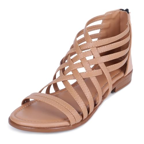 Image of TRASE Gladiator Sandals With Zip Closure Flats For Woman And Girls - Women Sandals - Stylish And Trendy Strappy Design Flat Footwear For College, Office And Beach Wear