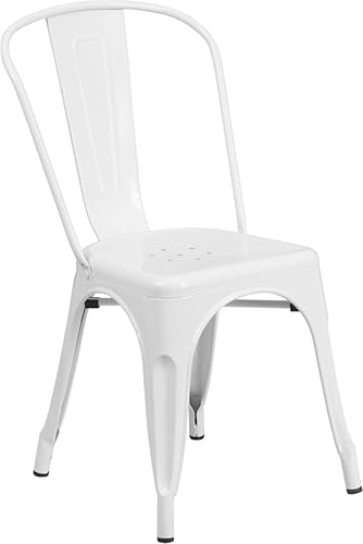 Flash Furniture - Silla apilable de metal para interior y exterior, NA, Blanco