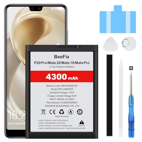 Beefix HB436486ECW Batería compatible con Huawei P20 Pro/Mate 20/Mate 10/Mate 10 Pro, 4300 mAh de alta capacidad de polímero de litio batería de repuesto con kit de reparación