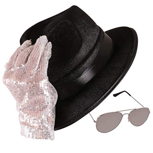 Narwhal Novelties Pop Star Hat, Glasses & Sequin Glove Costume Accessory Set; Fits Kids & Adults