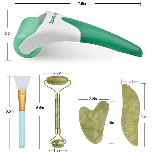 Charmonic Ice Roller & Jade Roller And Gua Sha Set, 6 In 1 Facial Massage Kits, Facial Roller Kit With Gua Sha Tool And Silicone Brush, Anti-Aging Jade Stone Massager For Face, Eyes, Neck Massage #TOP6