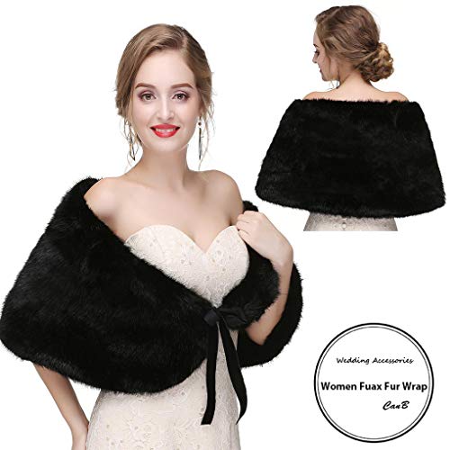 CanB Women's Faux Rabbit Fur Stole Winter Bridal Fur Wraps and Shawls Bride Wedding Fur Cape for Bridesmaids2