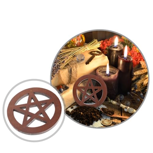 Posavasos rústicos de madera tallada con diseño de pentagrama para altar de tarot 6