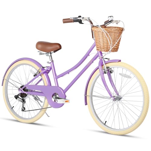 Glerc 24' Mädchen Cruiser Bike 6-Gang Cruiser Frauen Hybird Fahrrad für...