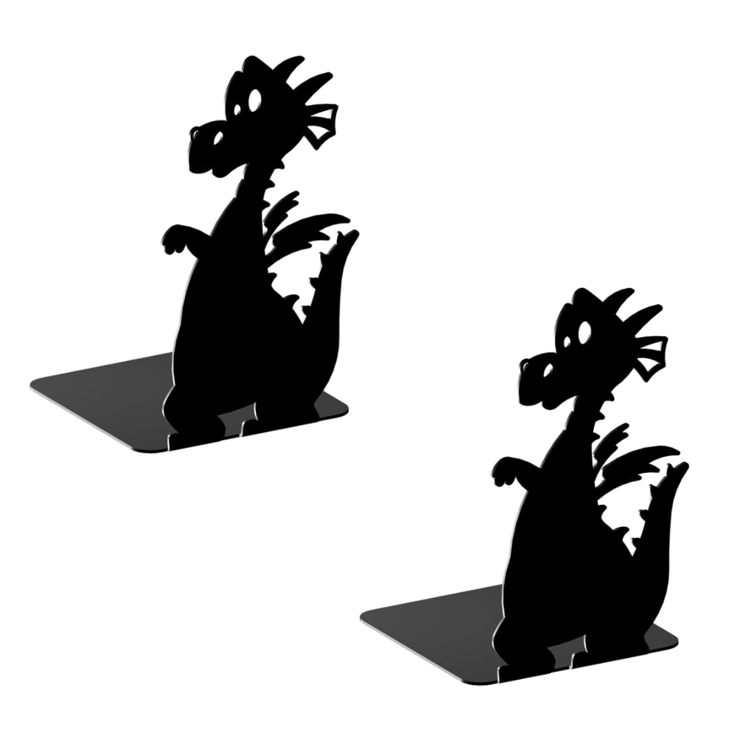 GAMET® Sujetalibros de Acero, Modelo dragón, Pack de 2 Unidades, Color Negro. Soporte para organizar Libros, revistas. Ideal para estantería o Escritorio. Decoración de diseño. (2)