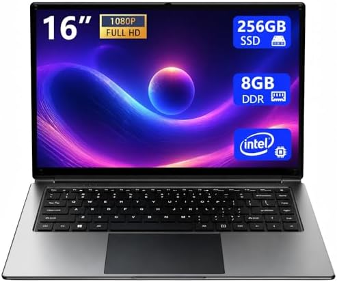 Laptop 16-inch , 8GB DDR 256GB SSD portable laptop computer, expa...