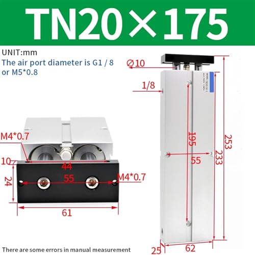 Cylindre pneumatique TN20 double axe compact pour automatisme