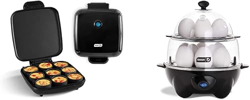 DASH DBBM900GBBK04 Sous Vide Style - Máquina de huevos de tamaño familiar, color negro y DEC012BK Dash Deluxe - Olla de huevos rápida eléctrica,
