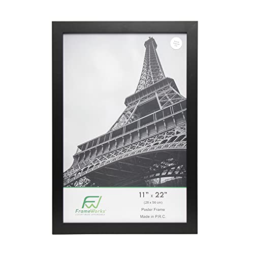 FrameWorks - 2-Pack 11” x 22” Black Back-Loading Wooden Poster Frame with Classic Edges