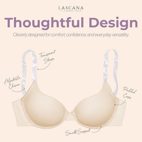 Image of LASCANA Women's Underwire T-Shirt Bra - Clear Adjustable Straps, Lightly Padded Cups, Perfect for Form-Fitting Tops