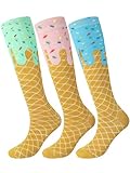 Shyyween 3 Pairs Ice Cream Drip Socks for Youth Teen Funny Ice Cream Drip Baseball Knee High Socks for Women Girls Team Gifts(Pastel)